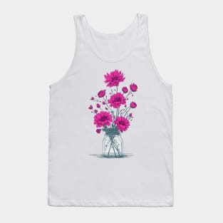 pink Flowers in a Mason Jar Tank Top